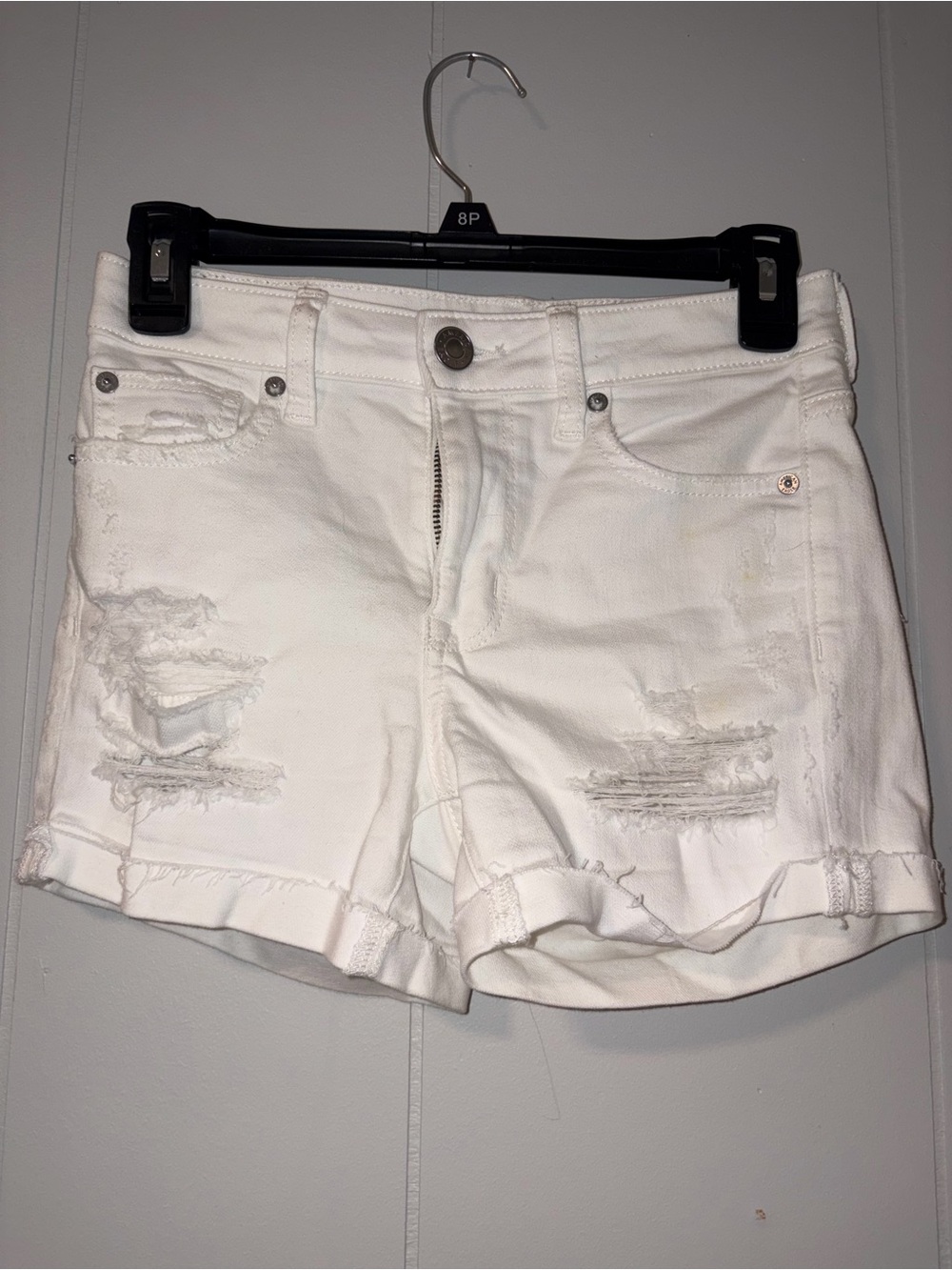 American Eagle Outfitters White Distressed Cuffed Denim Shorts